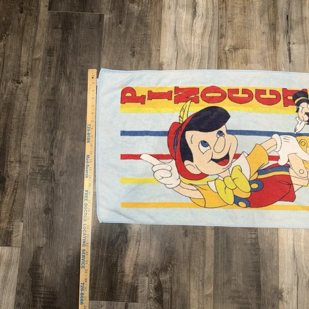 Vintage Disney‎ Pinocchio & Jiminy Cricket Beach Towel Franco USA